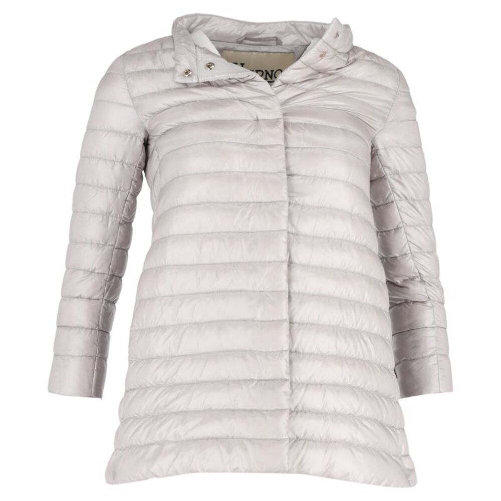 Herno Button-Up Padded Coat in Grey Nylon